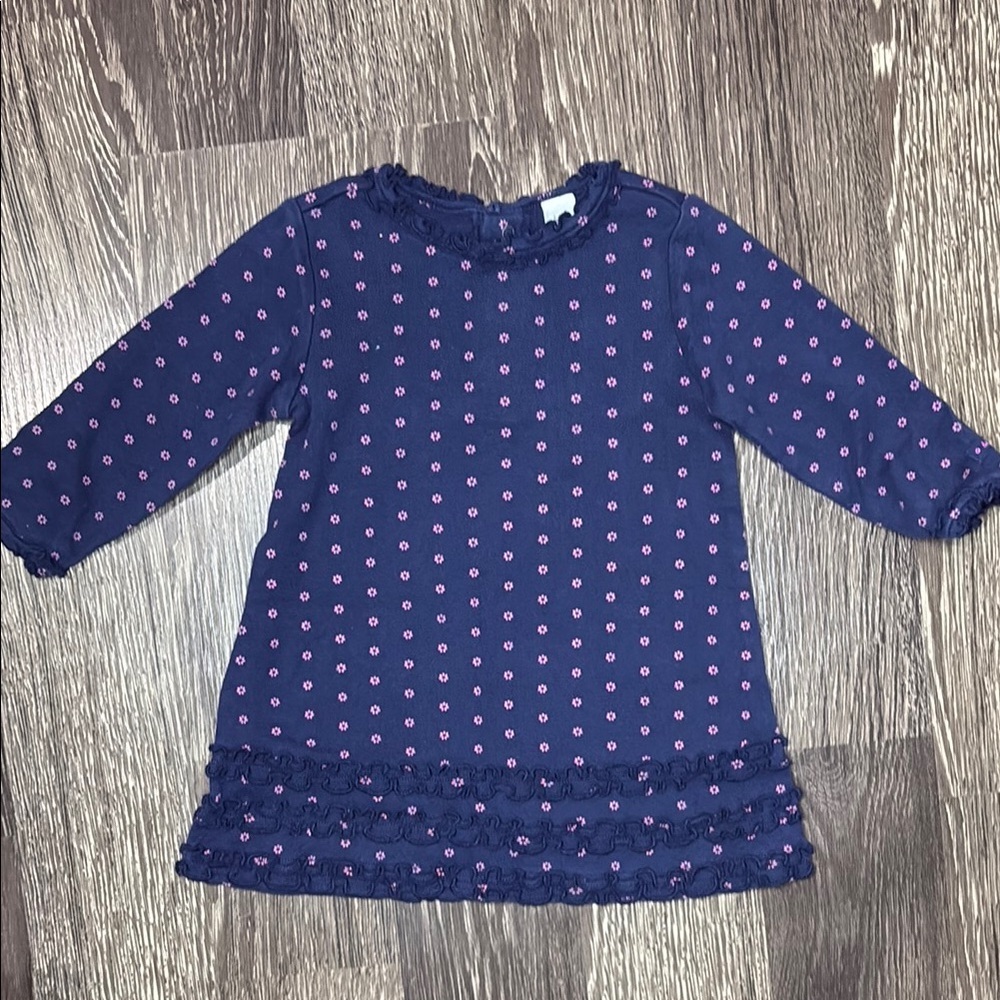 Vintage baby gap Navy Blue Dress with Pink flowers and ruffle design size 6-12M